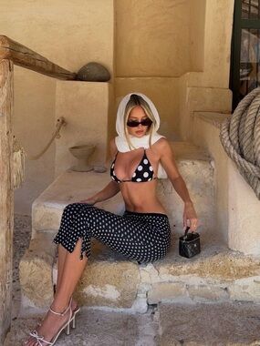 Polka Dot Black & White Triangle Bikini Top